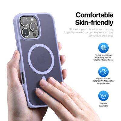 Violetinis dėklas Apple iphone 16 Pro su apsauga aplink kamerą ir magnetine žiedine dekoracija