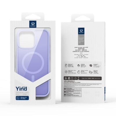 Violetinis dėklas Apple iPhone 16 Pro Max Dux Ducis Yind matomas pakuotėje su skaidriu langeliu
