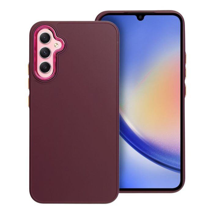 Violetinis dėklas FRAME Samsung A256 A25 5G Violetinis dėklas FRAME Samsung A256 A25 5G su raudonos spalvos fotoaparato krašteliu