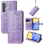 Violetinis dėklas Samsung A155 A15 4G / A156 A15 5G su katės ir šuns piešiniais