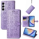 Violetinis dėklas Samsung A356 A35 5G Cat-Dog su įspaustais kačių ir šunų motyvais