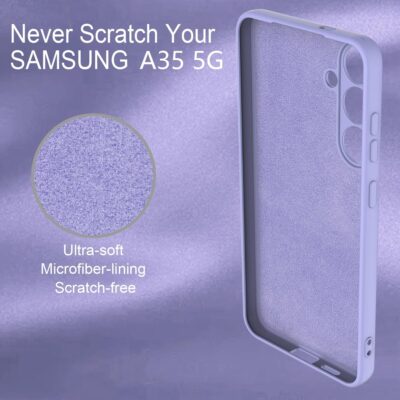 Violetinis dėklas Samsung Galaxy A35 5G su ultra minkštu mikropluošto pamušalu be subraižymų