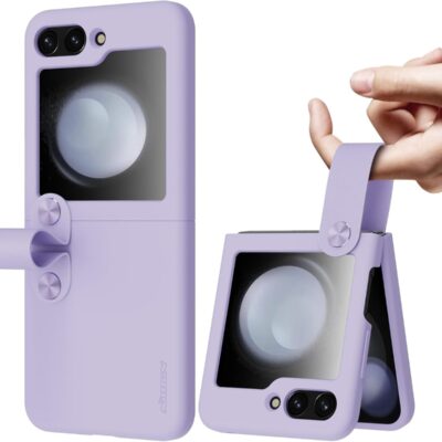 Violetinis dėklas Samsung Galaxy Z Flip 5 Nillkin Flex Flip su rankenos dirželiu