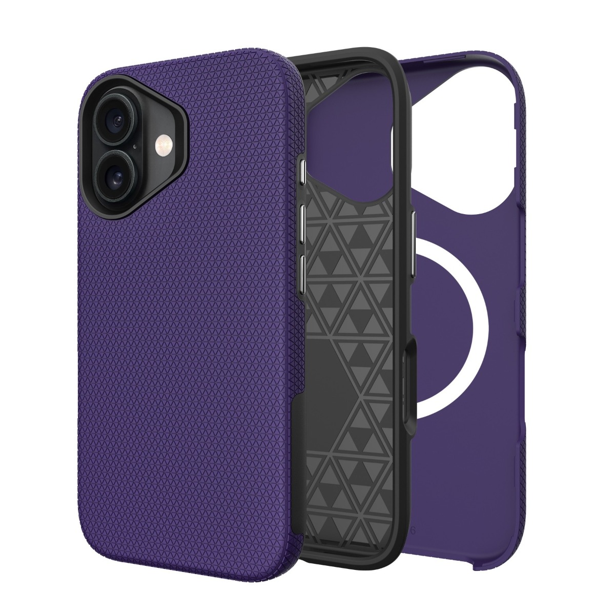 Violetinis dėklas telefonui Apple Iphone 13 14 Perfectionists Triangle Mag Violetinis dėklas telefonui Apple Iphone 13 14 Perfectionists Triangle Mag su trikampių raštu ir apsauga kameros srityje