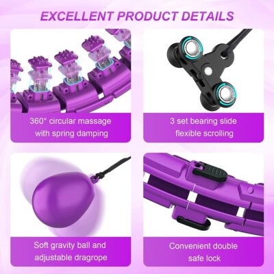 Violetinis masažuojantis gimnastikos lankas Smart Hula Hoop M2 su spyruokliniais masažo taškais