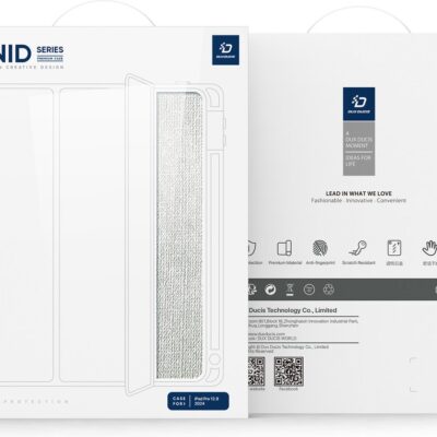 Pakuotė Žalias dėklas Apple iPad Pro 12.9 2024 Dux Ducis Unid matomas baltas dėklas pakuotėje su užrašu ir logotipais
