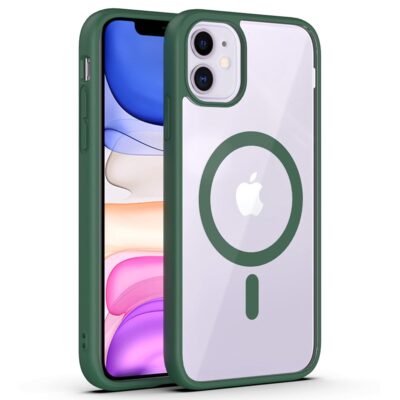 Žalias dėklas Apple Iphone 11 Premium Mag Cover su skaidriu nugarėlės skydu ir žalia rėmeliu