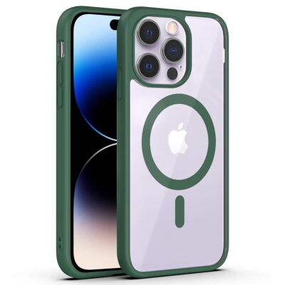 Žalias dėklas Apple Iphone 14 Pro Max Premium Mag Cover su matiniu paviršiumi ir apsauga kamerai