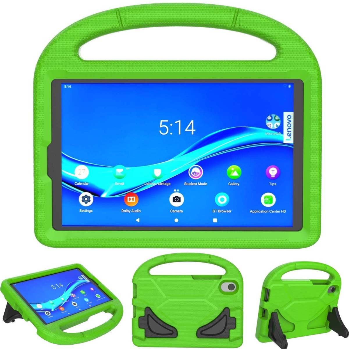 Zaļas apvalks Lenovo Tab M10 Plus 3rd Gen 10.6 Zaļas krāsas amortizējošs bērnu apvalks Lenovo Tab M10 Plus 3rd Gen 10.6 collu planšetdatoram ar rokturi un atbalsta statīvu
