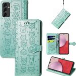 Žalias dėklas Samsung A145 A14 4G / A146 A14 5G su įspaustu kačių ir šunų piešinių raštu