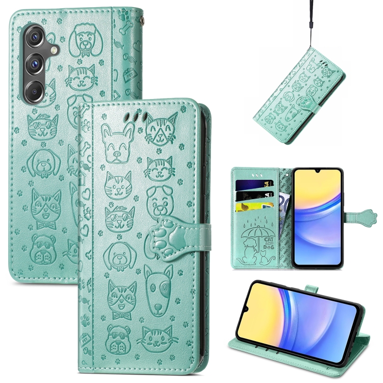 Žalias dėklas Samsung A155 A15 4G Cat-Dog Žalias dėklas Samsung A155 A15 4G su išpjaustytais katės ir šuns paveikslais