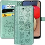 Žalias dėklas Samsung Galaxy A035 A03s su katės ir šuns atspaudais bei pėdutės formos užsegimu