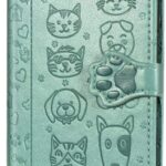 Žalias dėklas Samsung Galaxy A515 A51 su įspaustais katės ir šuns veidų motyvais
