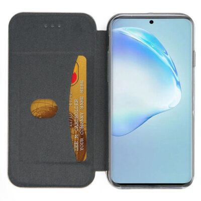 Zalios spalvos atverciams deklo Samsung Galaxy G988 S20 Ultra Book Elegance vaizdas su korteliu ir telefonu