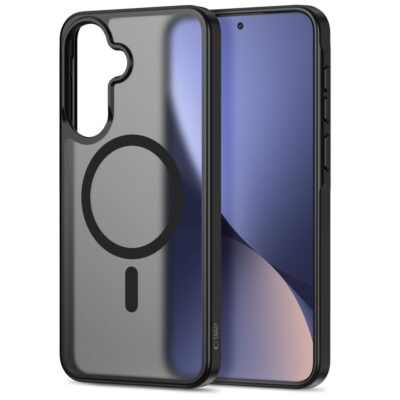 Juodas matinis dėklas Samsung Galaxy A36 A56 A37 5G Tech-Protect Magmat Magsafe su apsauga ir magnetiniu žiedu