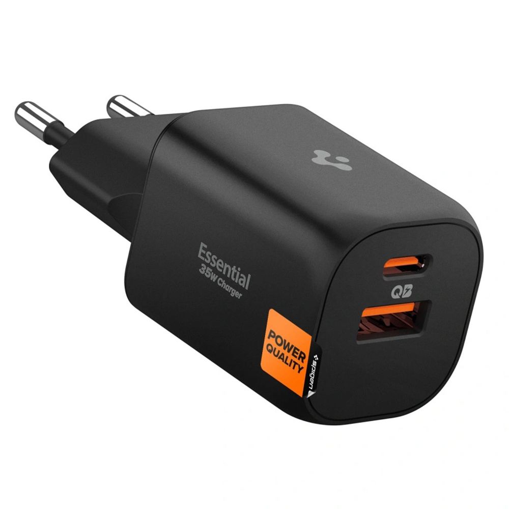 Juodas buitinis pakrovėjas SPIGEN ESSENTIAL EE352EU 35W Juodas buitinis pakrovėjas SPIGEN ESSENTIAL EE352EU 2-port network charger 35W su USB jungtimis