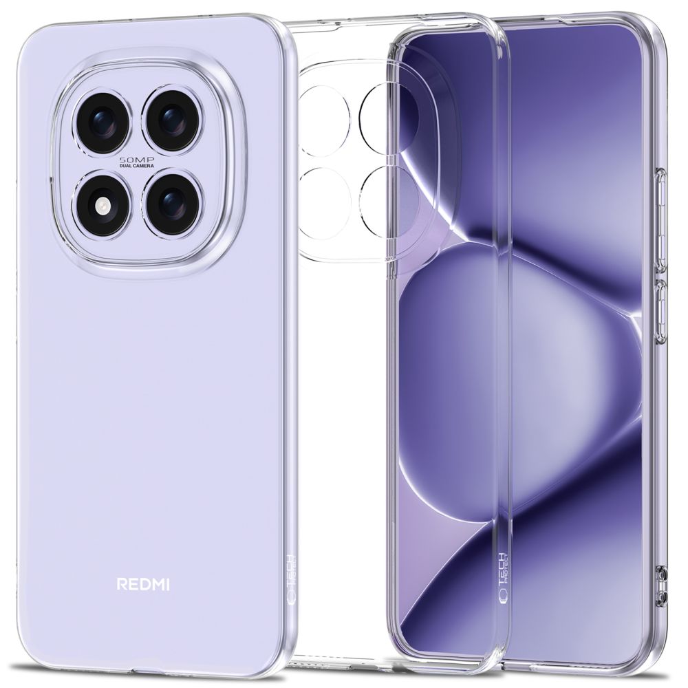 Skaidrus deklas Xiaomi Poco M8 Pro Redmi Note 15 Pro Plus 5G Tech-Protect FlexAir Skaidrus deklas Xiaomi Poco M8 Pro Redmi Note 15 Pro Plus 5G Tech-Protect FlexAir ant sviesiai violetines telefono nugaros dalies