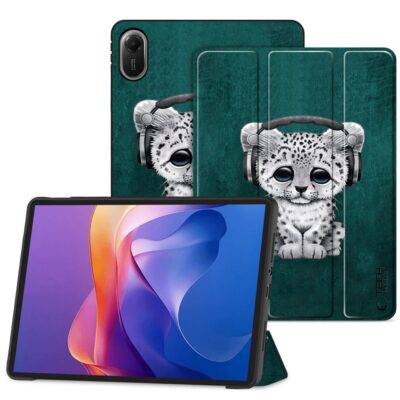 Liūdnas kačiukas dėklas Xiaomi Redmi Pad 2 11.0 Tech-Protect Smartcase žalias su kailio raštais ir ausinėmis