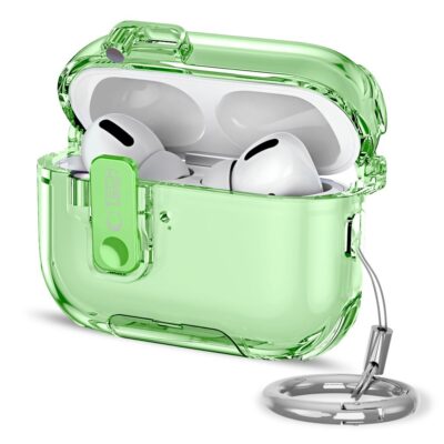 Matcha dėklas Apple Airpods Pro 3 skaidrus žalias su metaliniu žiedu ir ausinėmis dėkle