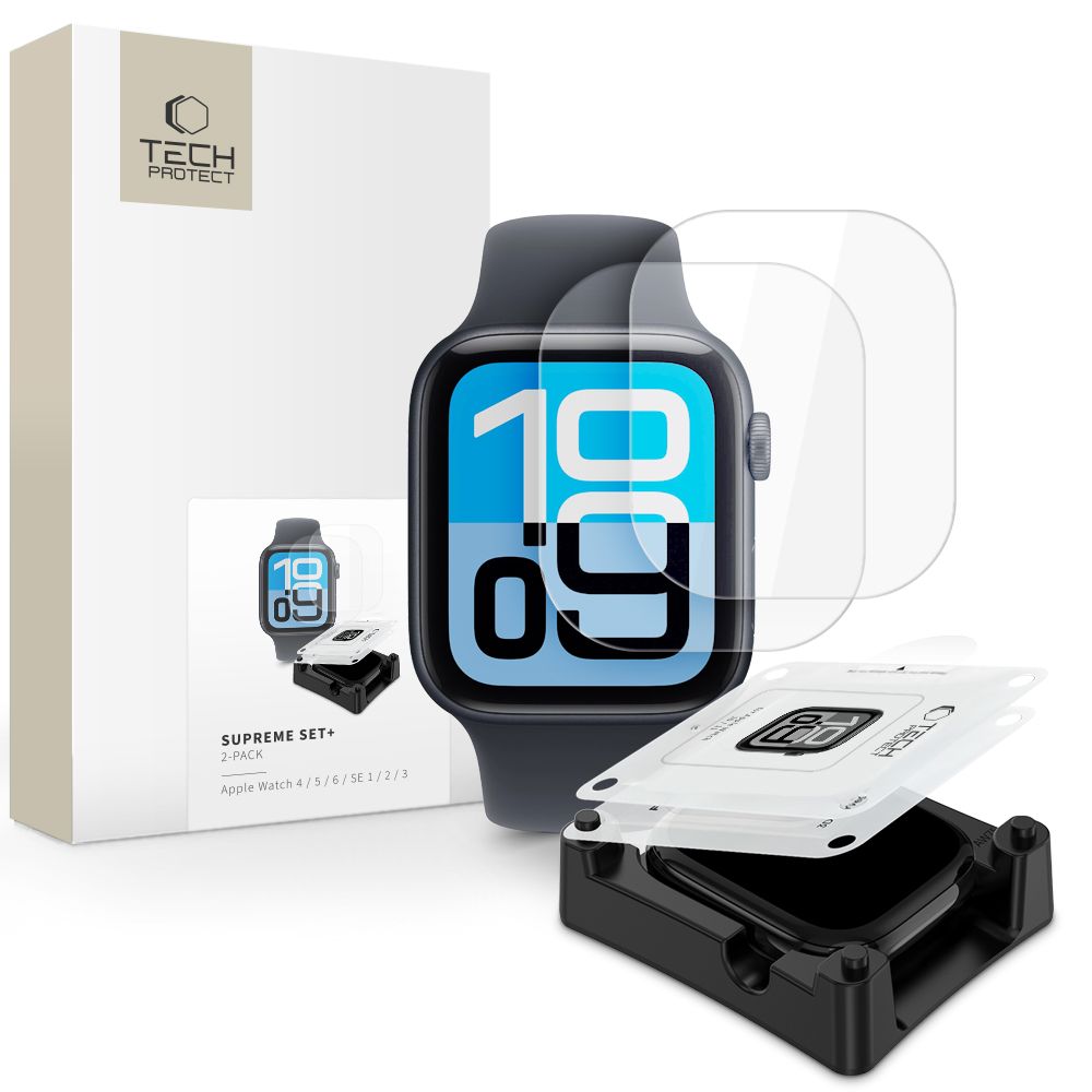 Skaidri apsauginė ekrano plėvelė Apple Watch 4 5 6 SE 44 mm TECH-PROTECT SUPREME SET Skaidri apsauginė ekrano plėvelė Apple Watch 44 mm TECH-PROTECT SUPREME SET 2-PACK su įrengimo priemone