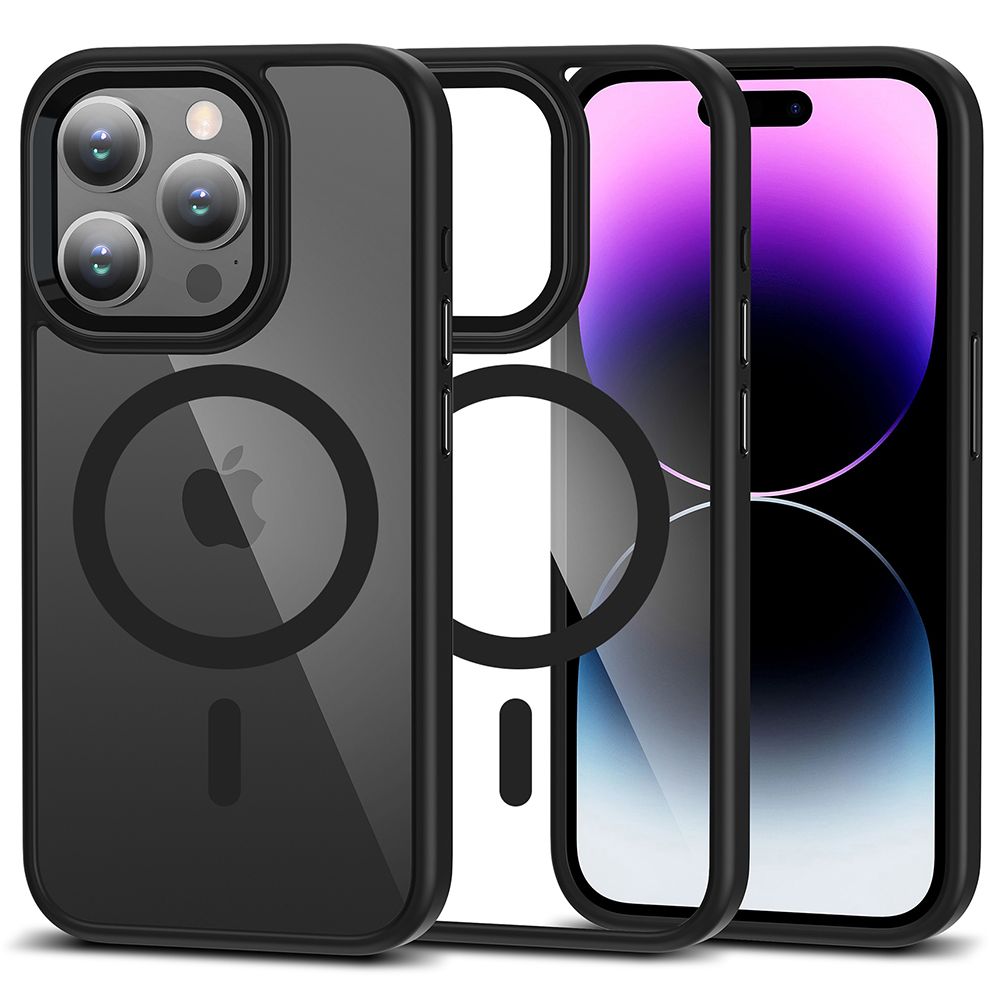Juodas-skaidrus dėklas Apple Iphone 15 Pro Tech-Protect Magmat Magsafe Juodas-skaidrus dėklas Apple Iphone 15 Pro Tech-Protect Magmat Magsafe su matiniu viršutiniu sluoksniu ir apsauginiu rėmeliu