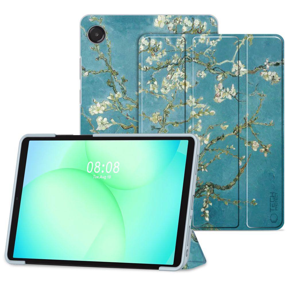 Sakurų dėklas Samsung Galaxy Tab A9 Plus / A11 Plus 11.0 Tech-Protect Smartcase Sakurų dėklas Samsung Galaxy Tab A9 Plus su žydru fonu ir baltais žydinčiais vaismedžių žiedais