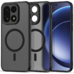 Juodas matinis dėklas OnePlus 15 Tech-Protect Magmat Magsafe su apvaliu magnetiniu žiedu ir kamera