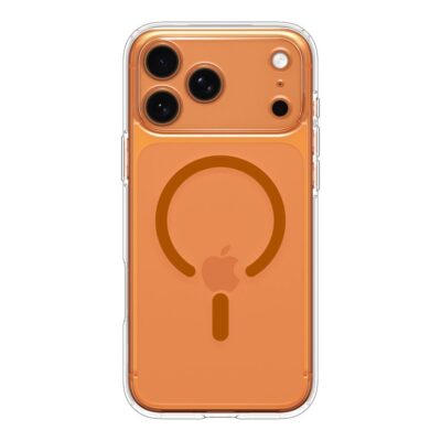 Skaidrus-oranžinis dėklas Apple Iphone 17 Pro Max Spigen Ultra Hybrid Mag Magsafe su matomu magnetiniu žiedu