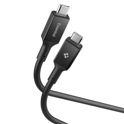 Juodas laidas SPIGEN EB10020CC ESSENTIAL TYPE-C CABLE 100W 200CM su USB-C jungtimis abiejuose galuose