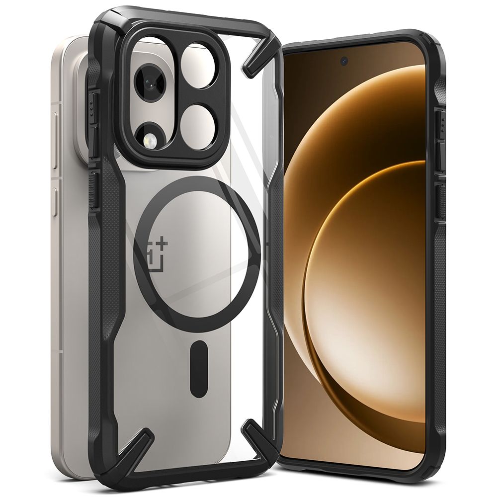 Juodas dėklas OnePlus 15 Ringke Fusion X Magnetic Magsafe Juodas dėklas OnePlus 15 Ringke Fusion X Magnetic Magsafe su skaidria nugarėle ir tvirtais juodais kraštais