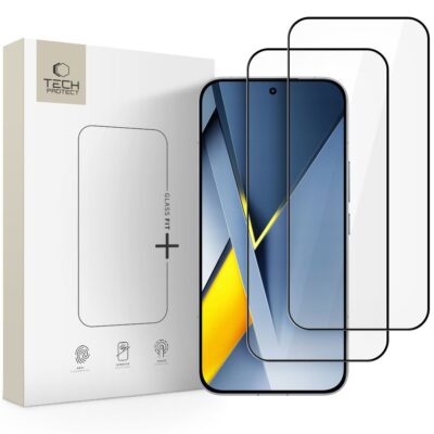Juodas apsauginis ekrano stikliukas Xiaomi Poco F8 Ultra TECH-PROTECT GLASS FIT+ 2-pack su įpakavimu