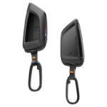 Juodas dėklas SPIGEN BK100 BMW KEY FOB CASE su kabliu ir stilizuotomis juostelėmis šone