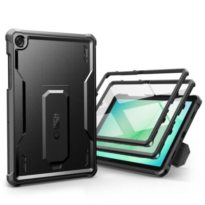 Juodas dėklas Samsung Galaxy Tab A9 Plus Tech-Protect Kevlar Pro su skaidriomis priekinėmis dalimis
