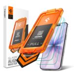 Apsauginis ekrano stikliukas Apple Iphone 17 Spigen Alm Glas.Tr Slim 3-Pack su oranžine pritvirtinimo priemone ir trijų sluoksnių stiklu