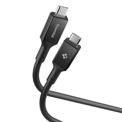 Juodas kabelis SPIGEN EB24012CC ESSENTIAL TYPE-C CABLE 240W 120CM su USB-C jungtimis iš abiejų pusių