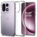 Skaidrus dėklas OnePlus 15 Spigen Ultra Hybrid su telefono matomu priekinės ir galinės pusės vaizdu