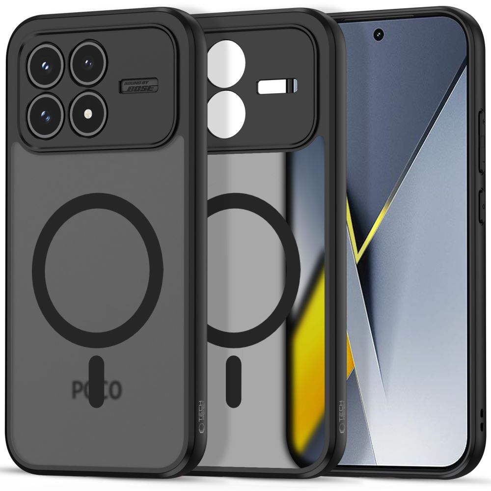 Juodas matinis dėklas Xiaomi Poco F8 Pro Tech-Protect Magmat Magsafe Juodas matinis dėklas Xiaomi Poco F8 Pro su Magsafe apsauga ir permatomu dangteliu