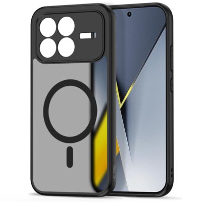 Juodas matinis dėklas Xiaomi Poco F8 Pro Tech-Protect Magmat Magsafe su magnetiniu žiedu