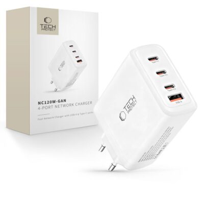 Baltas buitinis pakrovėjas TECH-PROTECT NC120W-GAN su keturiomis USB jungtimis