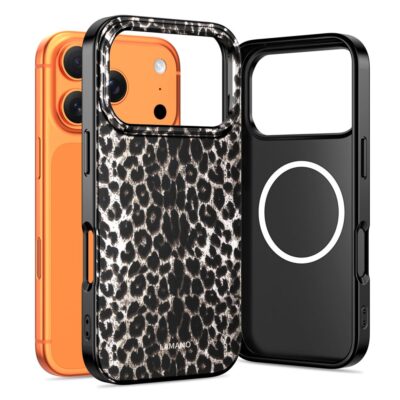 Leopard dėklas Apple Iphone 17 Pro Max Tech-Protect Lamano Magsafe su juodai baltu leopardų raštu