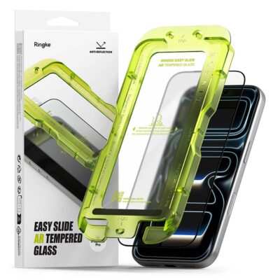 Apsauginis ekrano stikliukas Apple Iphone 17 Pro Ringke Easy Slide Anti Reflective Tempered Glas su žalia plastikinė įranga
