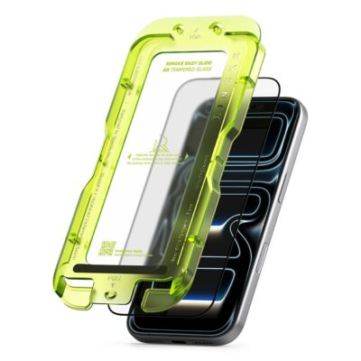 Apsauginis ekrano stikliukas Apple Iphone 17 Pro RINGKE EASY SLIDE anti reflective tempered glas su geltonu montavimo rėmeliu