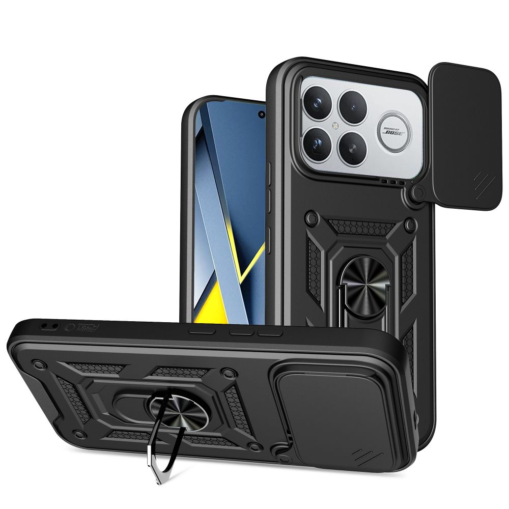 Juodas dėklas Xiaomi Poco F8 Ultra Tech-Protect Camshield Pro Juodas dėklas Xiaomi Poco F8 Ultra Tech-Protect Camshield Pro su apsauginiu kameros dangteliu ir metaliniu stovu