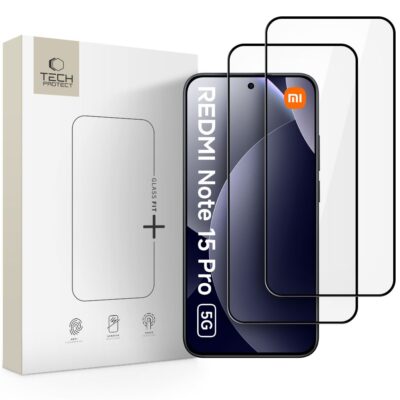 Juodas apsauginis ekrano stikliukas Xiaomi Redmi Note 15 Pro 5G TECH-PROTECT GLASS FIT 2 pak