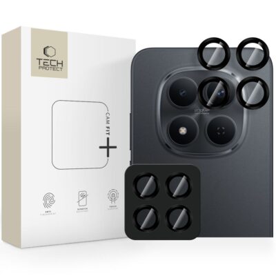 Juodas stiklas galiniai kamerai Xiaomi Poco M8 Pro Redmi Note 15 Pro 5G Tech-Protect Camring Fit plus