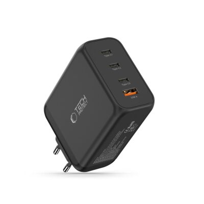 Juodas buitinis pakrovėjas TECH-PROTECT NC200W-GAN su 4 įkrovimo jungtimis USB-C ir USB-A