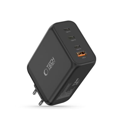 Juodas buitinis pakrovėjas TECH-PROTECT NC240W-GAN 4-port Network Charger su USB-C ir USB-A jungtimis