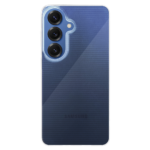 Skaidrus dėklas Tactical TPU telefonui Samsung Galaxy S26, matomas aiškus dėklas ant mėlyno telefono su trim kameromis viršutiniame kairiajame kampe