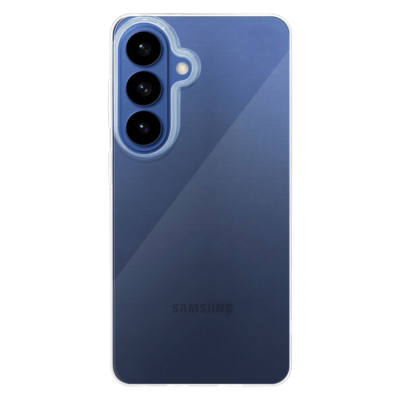 Skaidrus dėklas Tactical TPU telefonui Samsung Galaxy S26 Plus ant mėlyno telefono su trimis kameromis