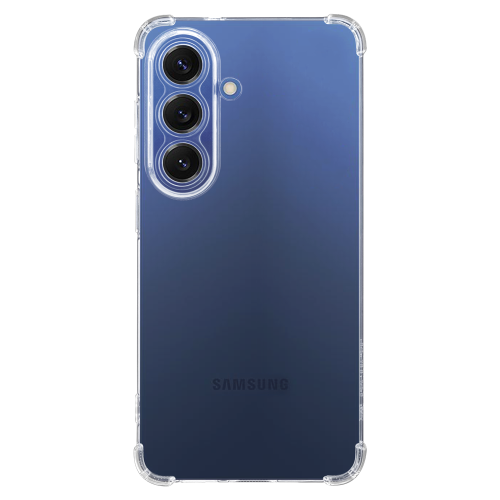 Skaidrus dėklas Tactical TPU Plyo telefonui Samsung Galaxy S26 Skaidrus dėklas Tactical TPU Plyo telefonui Samsung Galaxy S26 su matomu telefono mėlynu nugarėlės paviršiumi ir trimis kameromis